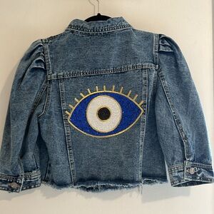Evil eye Cropped half sleeve jean Jackets